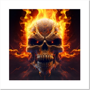 Evil Burning Skull with Red Eyes Posters and Art